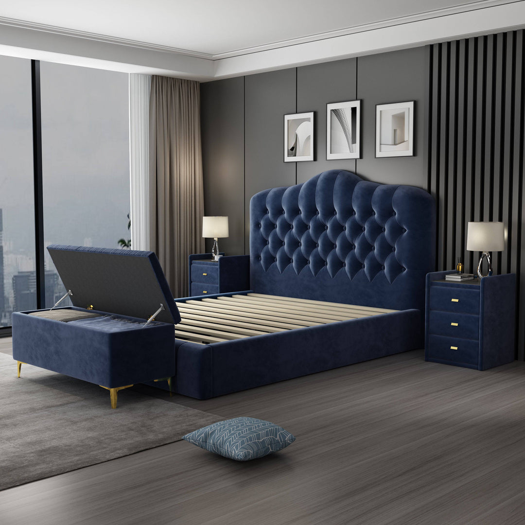Royal Blue Velvet Bed Frame King - DLB Furniture