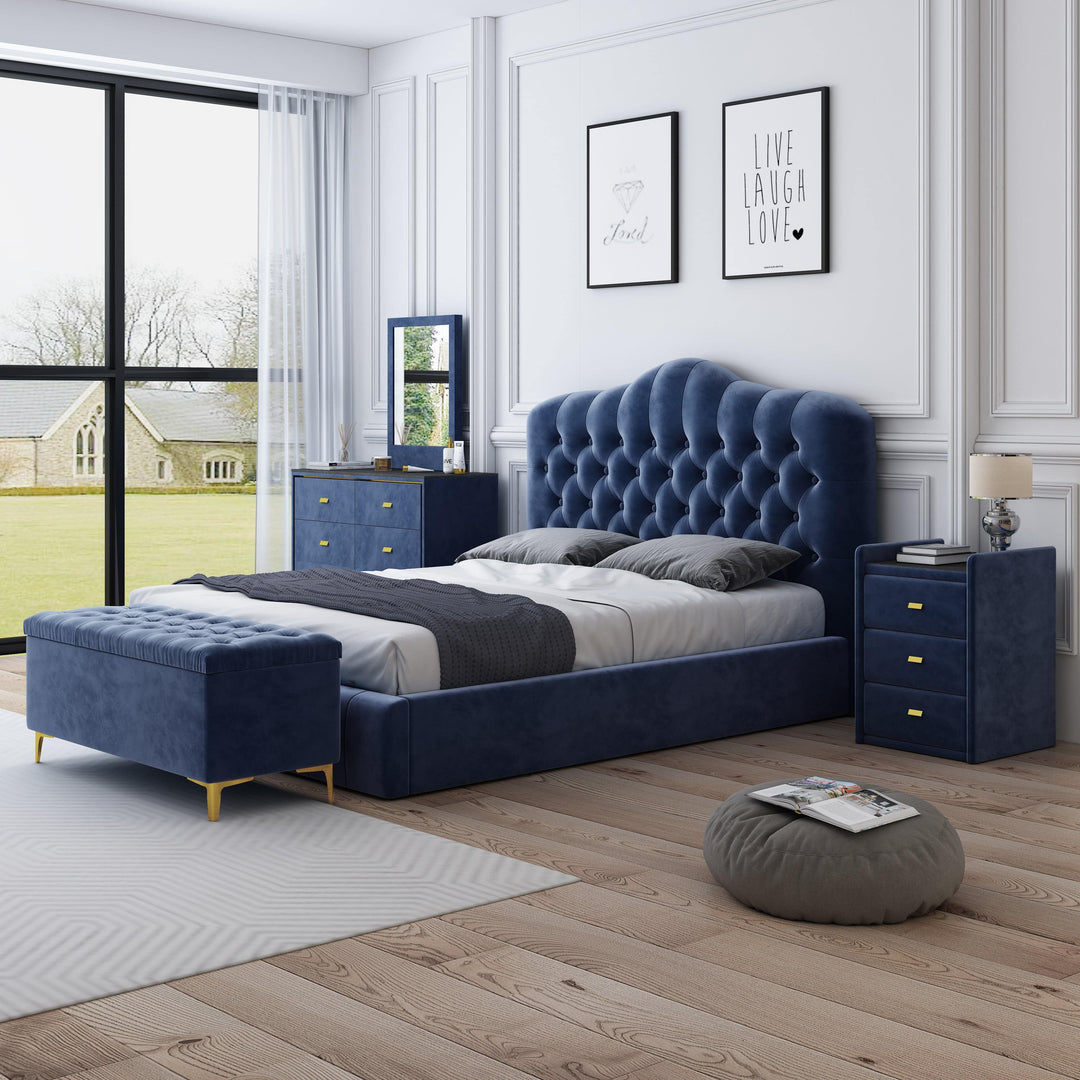 Royal Blue Velvet King Bed Frame