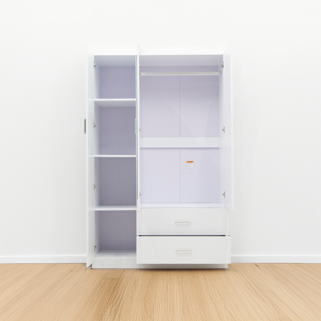 Beli 3 Door White Wardrobes with 2 drawers