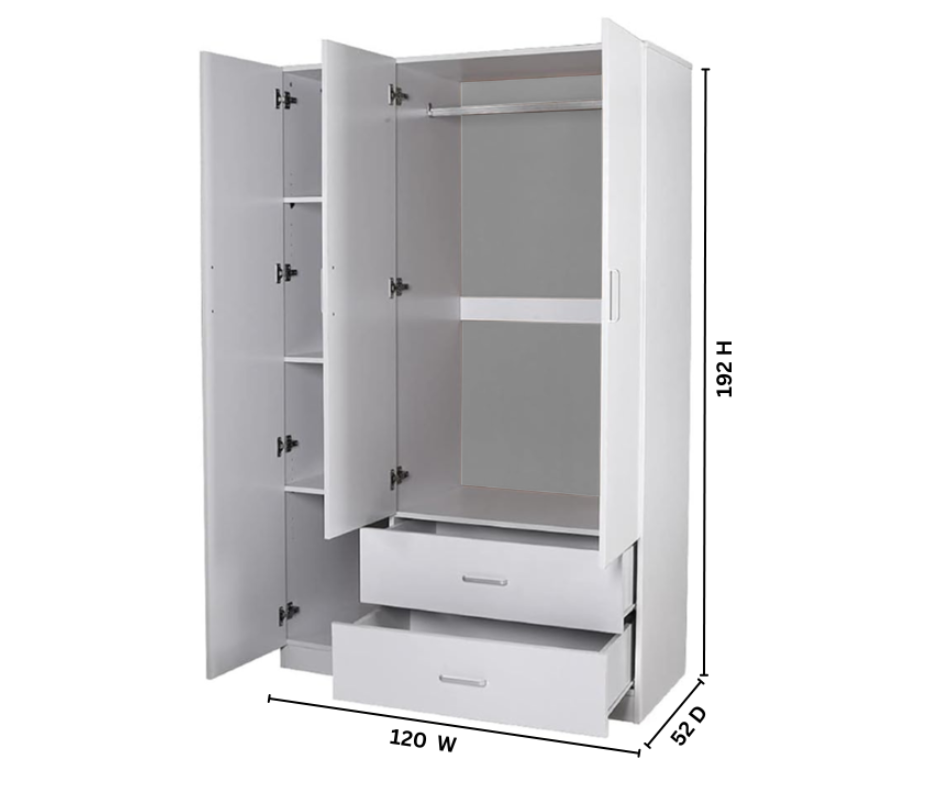 Beli 3 Door White Wardrobes with 2 drawers