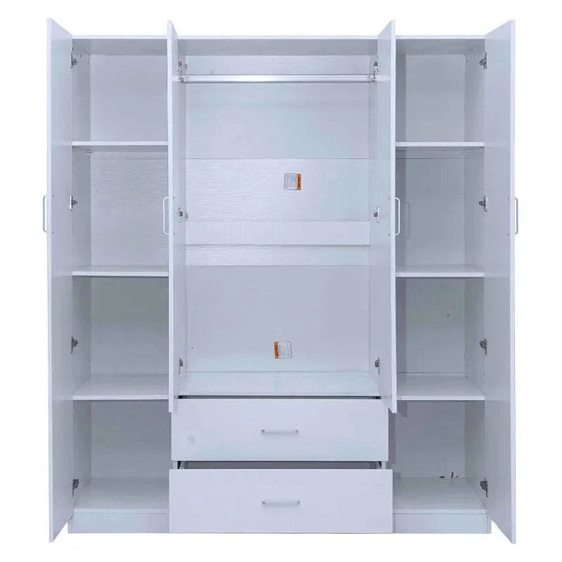 Dia 4 Door wardrobe with mirror and drawers White - Easy Home Furniture