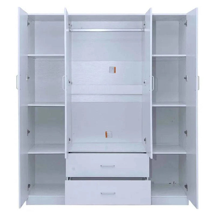 Dia 4 Door wardrobe with mirror and drawers White - Easy Home Furniture