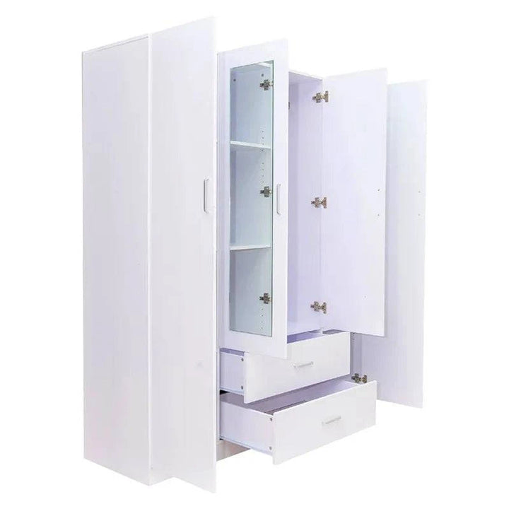 Dia 4 Door wardrobe with mirror and drawers White - Easy Home Furniture