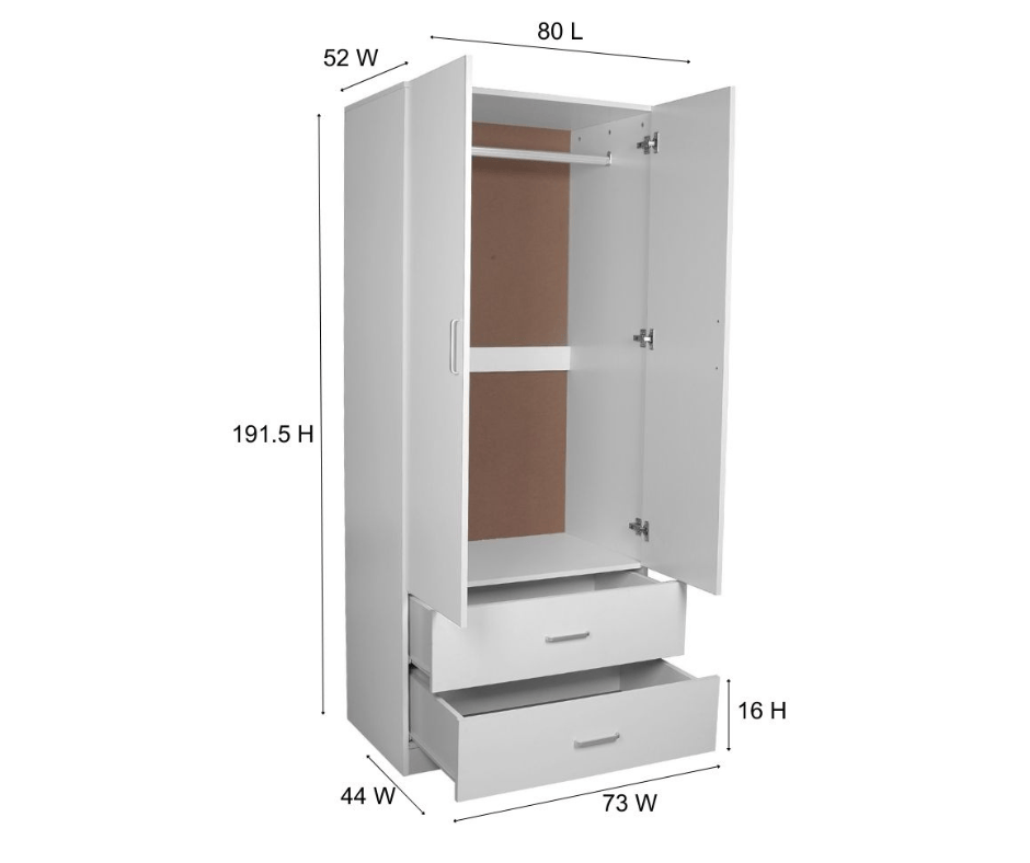 Dia Wardrobe with 2 doors 2 drawers Black - Easy Home Furniture