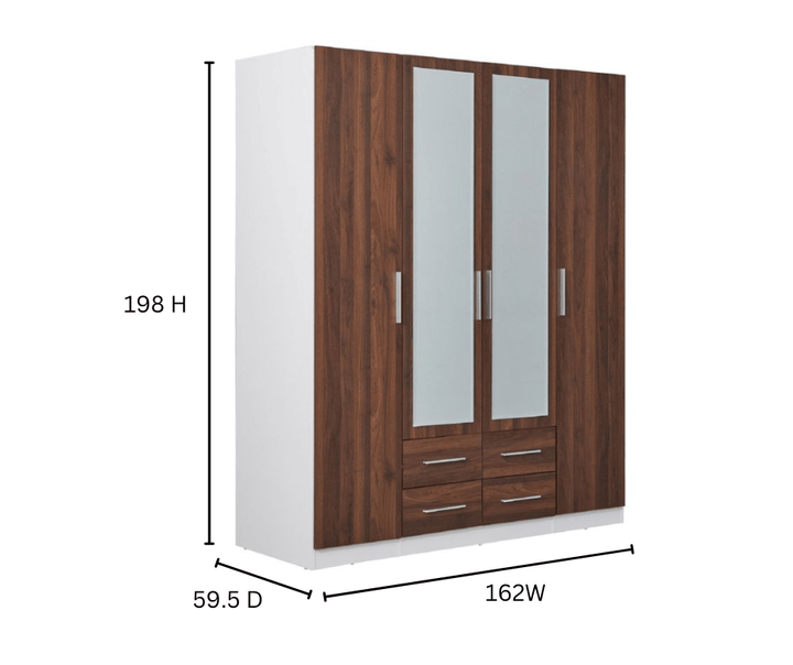 Dia 2 Tone Walnut and white 4 doors wardrobe - Easy Home Furniture