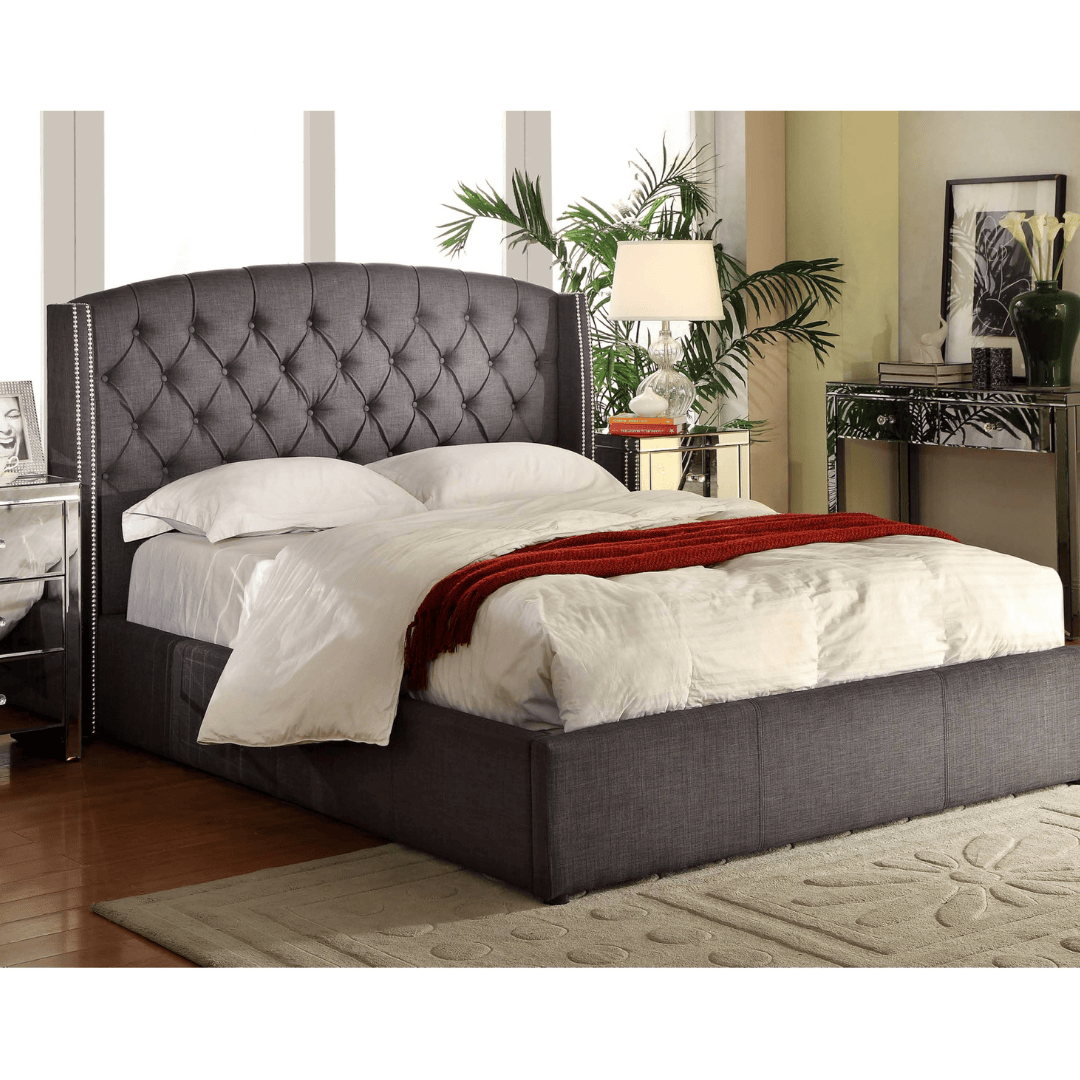 Summit Queen Fabric Bed Frame With Wings Charcoal