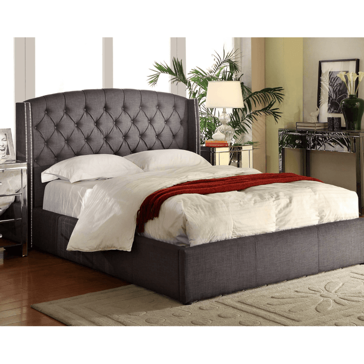 Summit Queen Fabric Bed Frame With Wings Charcoal
