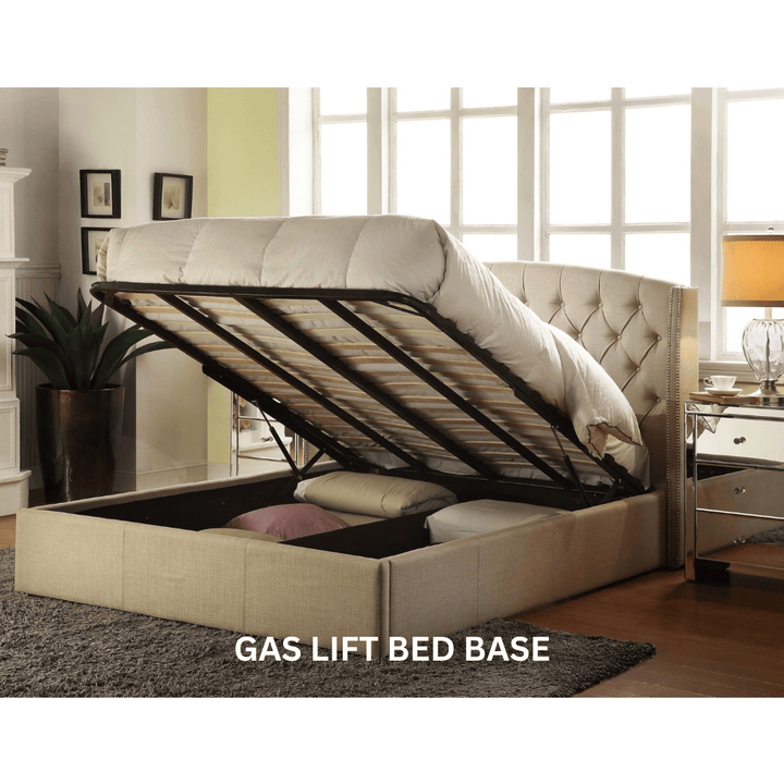 Summit Fabric King Bed Frame With Wings Beige - DLB Furniture