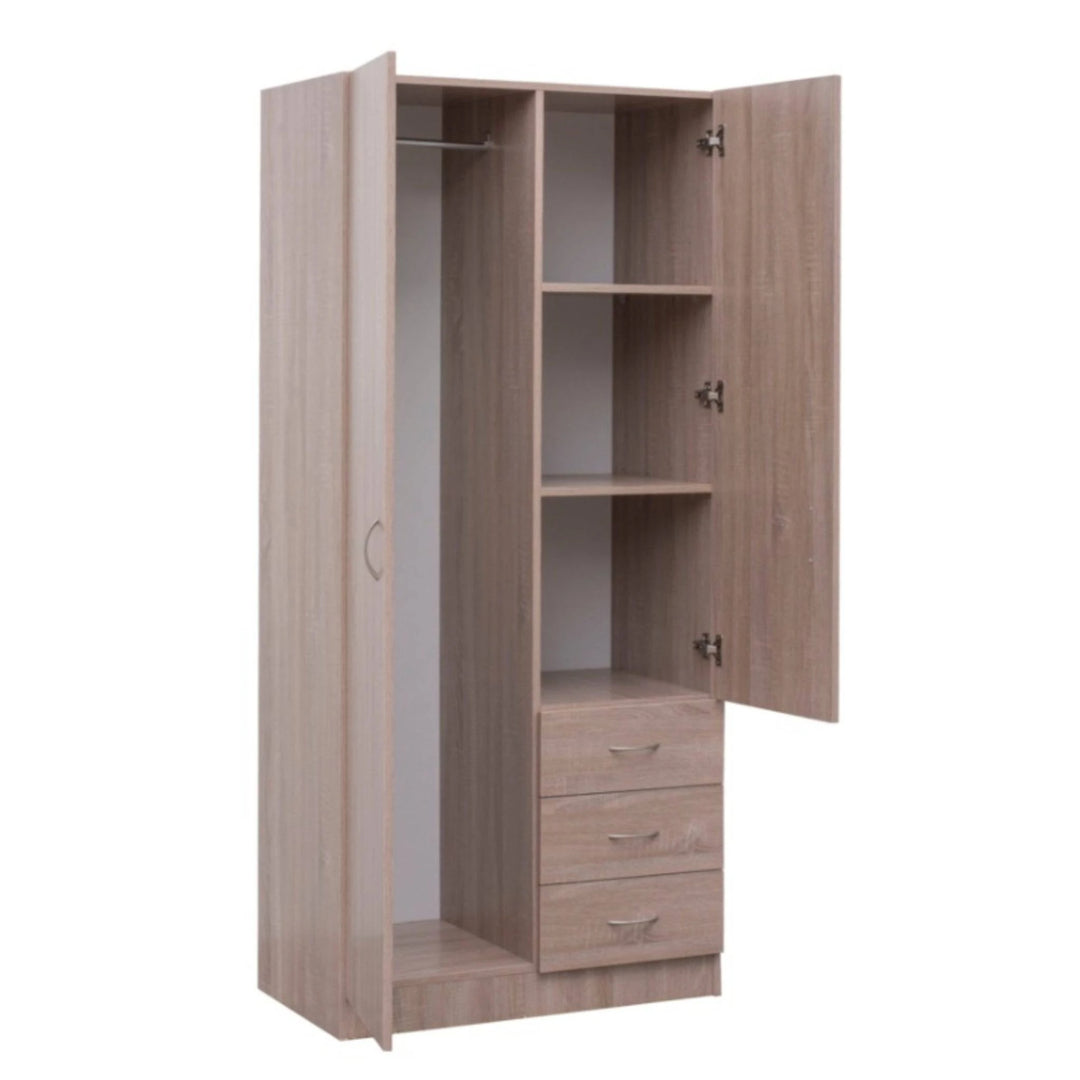 Metis 3 Drawers 2 Door Oak Wardrobe