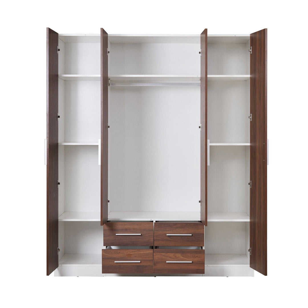 Dia 2 Tone Walnut and white 4 doors wardrobe - Easy Home Furniture