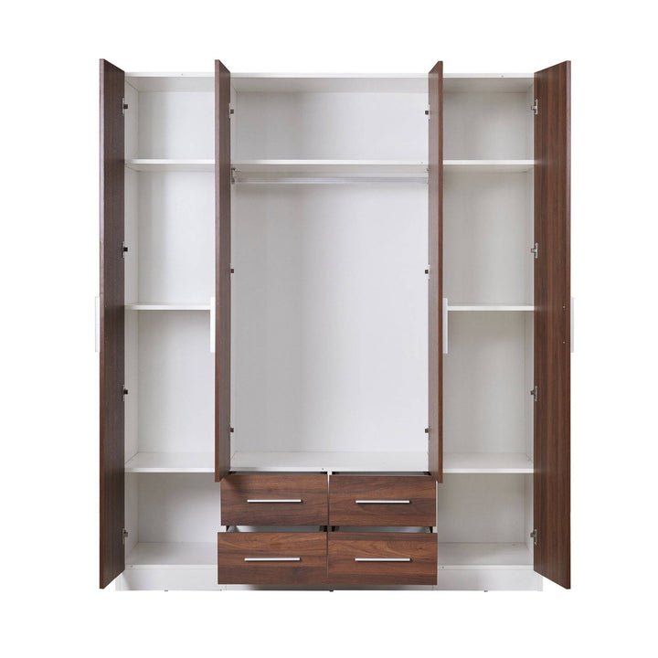 Dia 2 Tone Walnut and white 4 doors wardrobe - Easy Home Furniture
