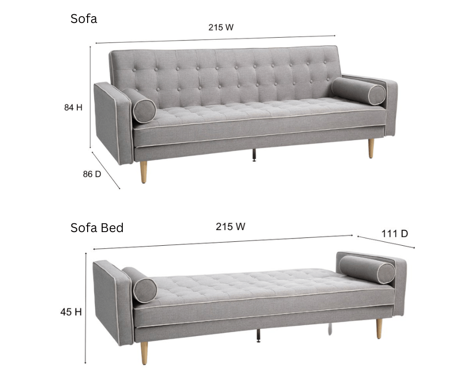Sofia 3 Seater Sofa Bed Grey With White Pipping - DLB Furniture