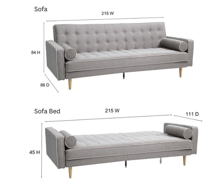 Sofia 3 Seater Sofa Bed Grey With White Pipping - DLB Furniture