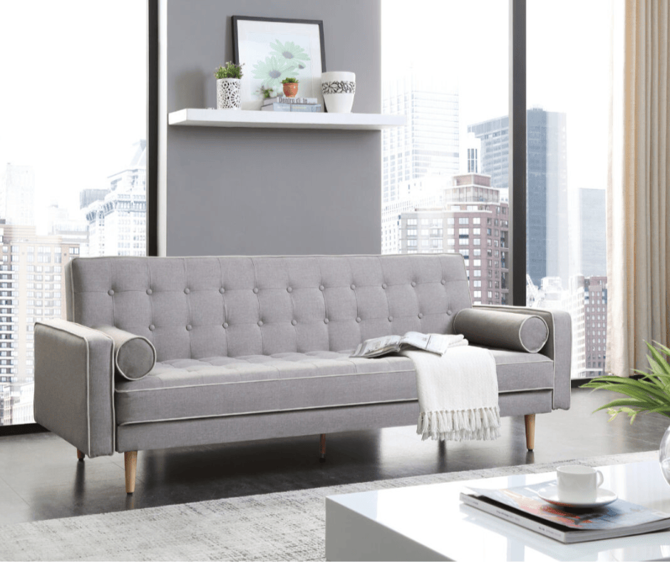 Sofia 3 Seater Sofa Bed Grey With White Pipping - DLB Furniture