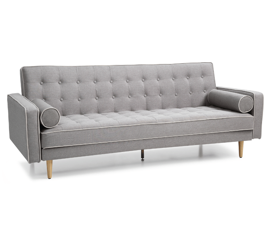 Sofia 3 Seater Sofa Bed Grey With White Pipping - DLB Furniture