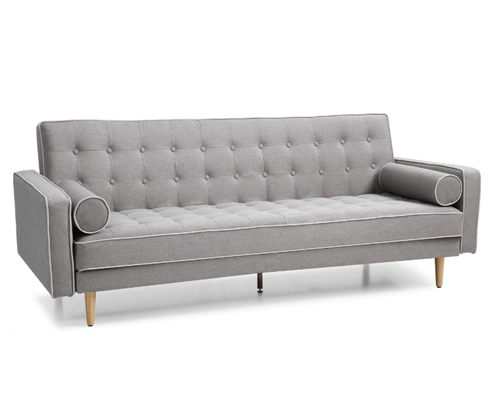 Sofia 3 Seater Sofa Bed Grey With White Pipping - DLB Furniture