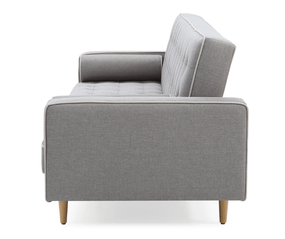 Sofia 3 Seater Sofa Bed Grey With White Pipping - DLB Furniture