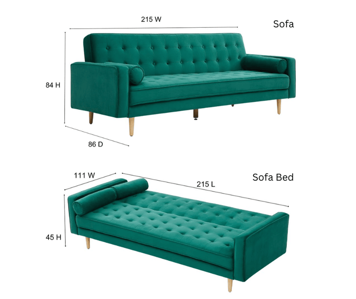 Sofia Sofa Bed 3 Seater - Velvet Green - DLB Furniture