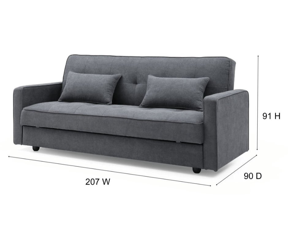 Junny 3 Seater Sofa Bed with Extra Middle Storage - Dark Grey - DLB Furniture