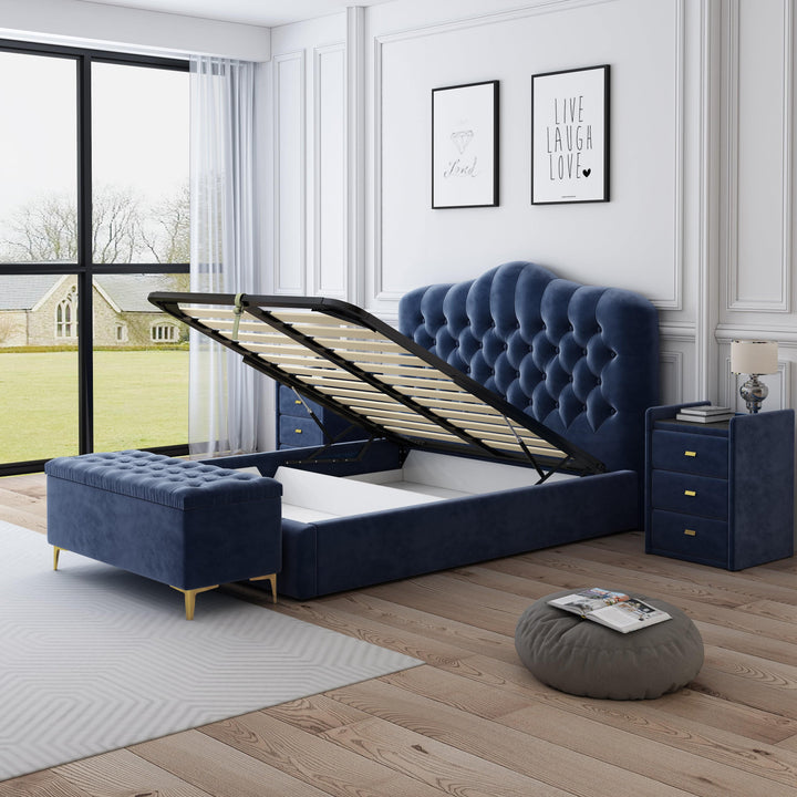 Royal Blue Velvet Bed Frame Queen - DLB Furniture