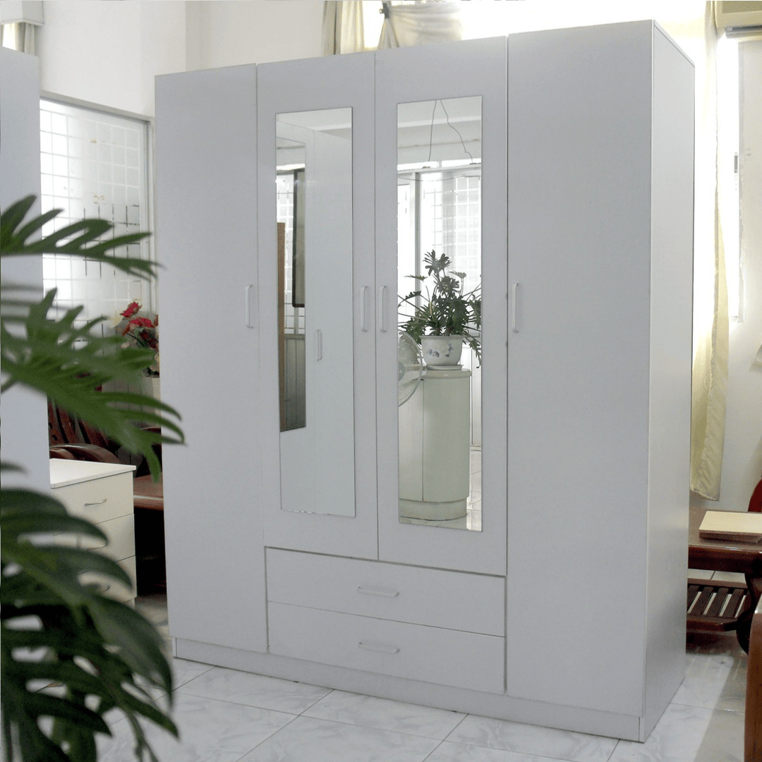 Beli  4 Door Wardrobe With Mirror and White Drawers
