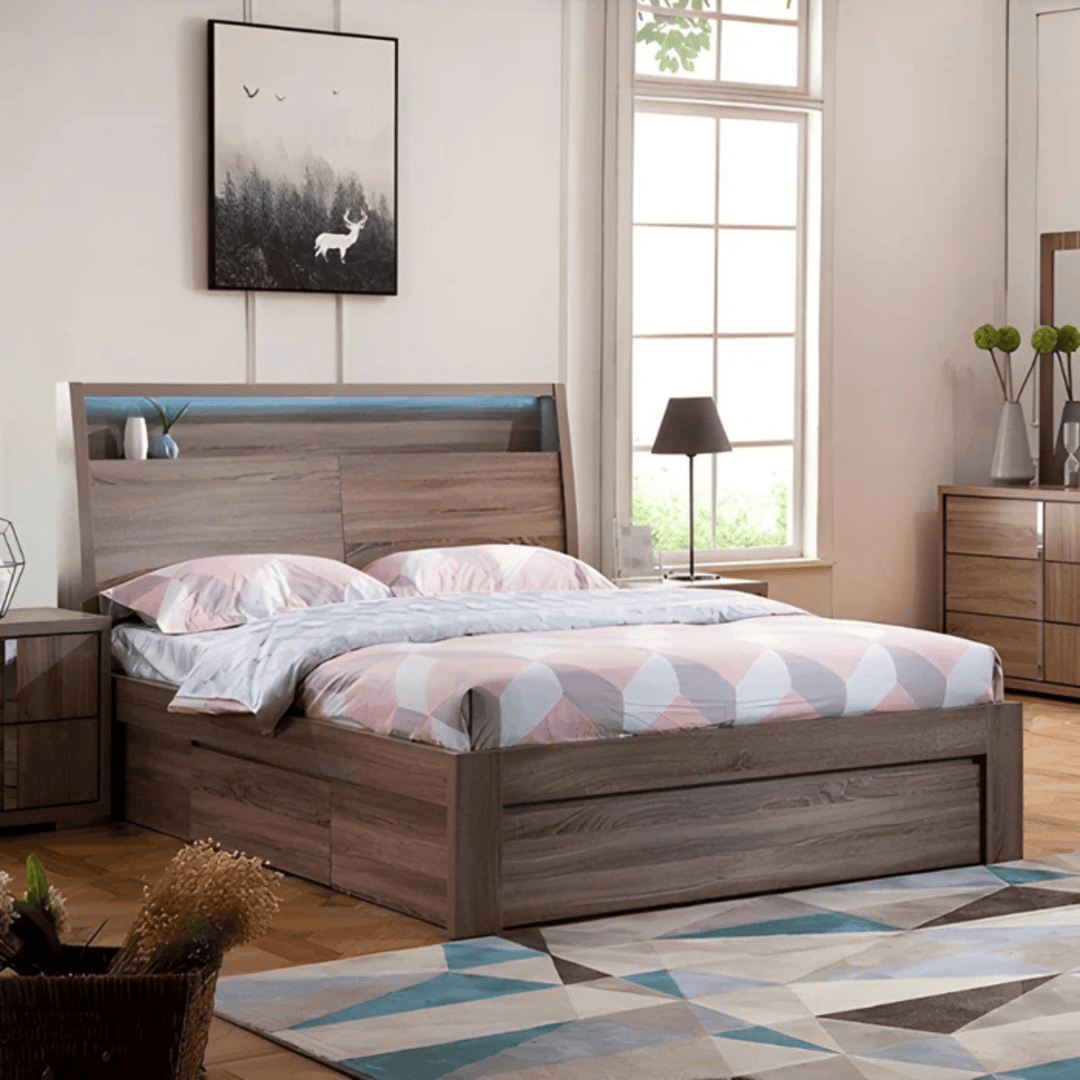 Boston Mocha Oak Double Bed Frame