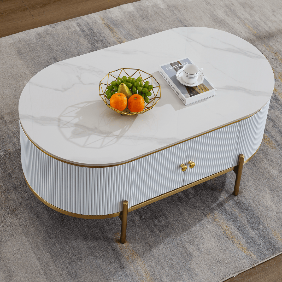 Oval Phoebe Stone Top Coffee Table - DLB Furniture