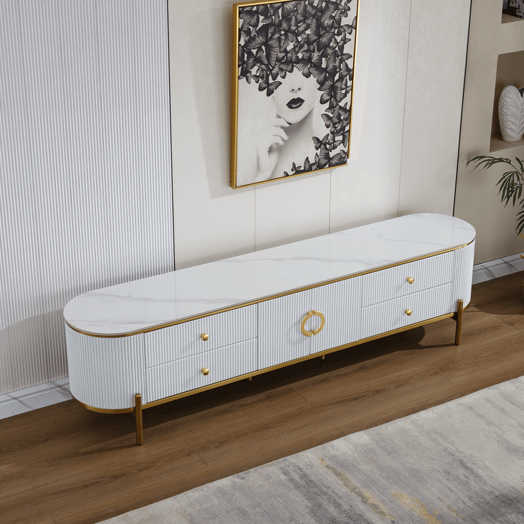 Phoebe Sintered Stone Top TV unit Glossy White - DLB Furniture