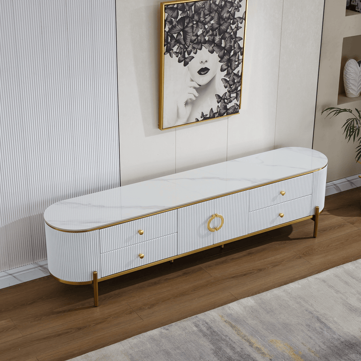 Phoebe Sintered Stone Top TV unit Glossy White - DLB Furniture