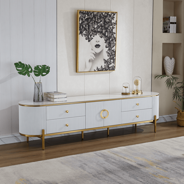 Phoebe Sintered Stone Top TV unit Glossy White - DLB Furniture