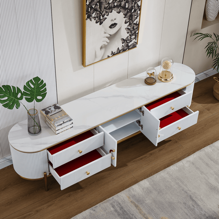 Phoebe Sintered Stone Top TV unit Glossy White - DLB Furniture