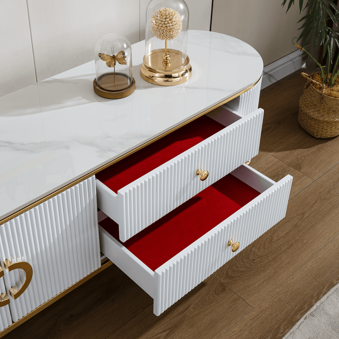 Phoebe Sintered Stone Top TV unit Glossy White - DLB Furniture