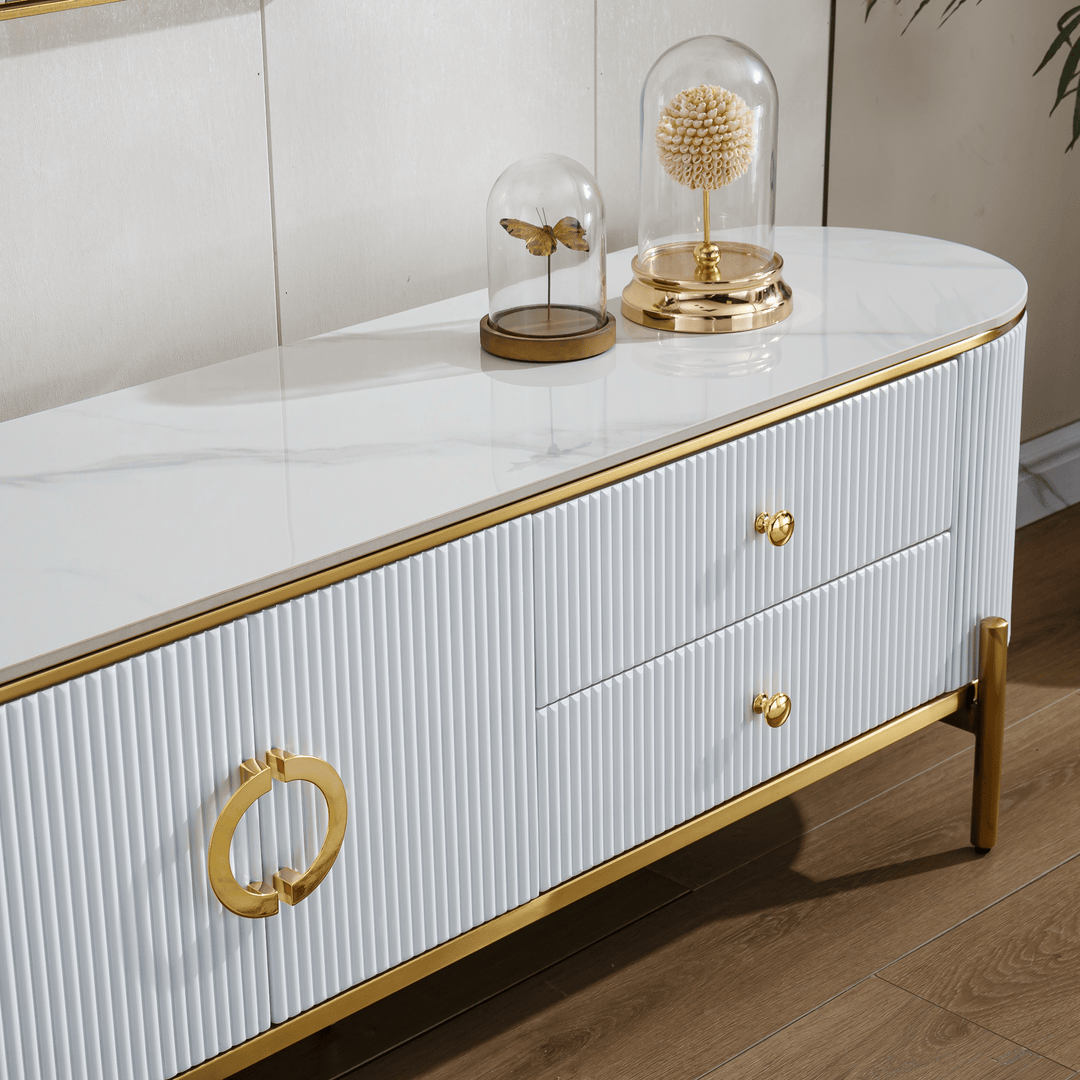 Phoebe Sintered Stone Top TV unit Glossy White - DLB Furniture