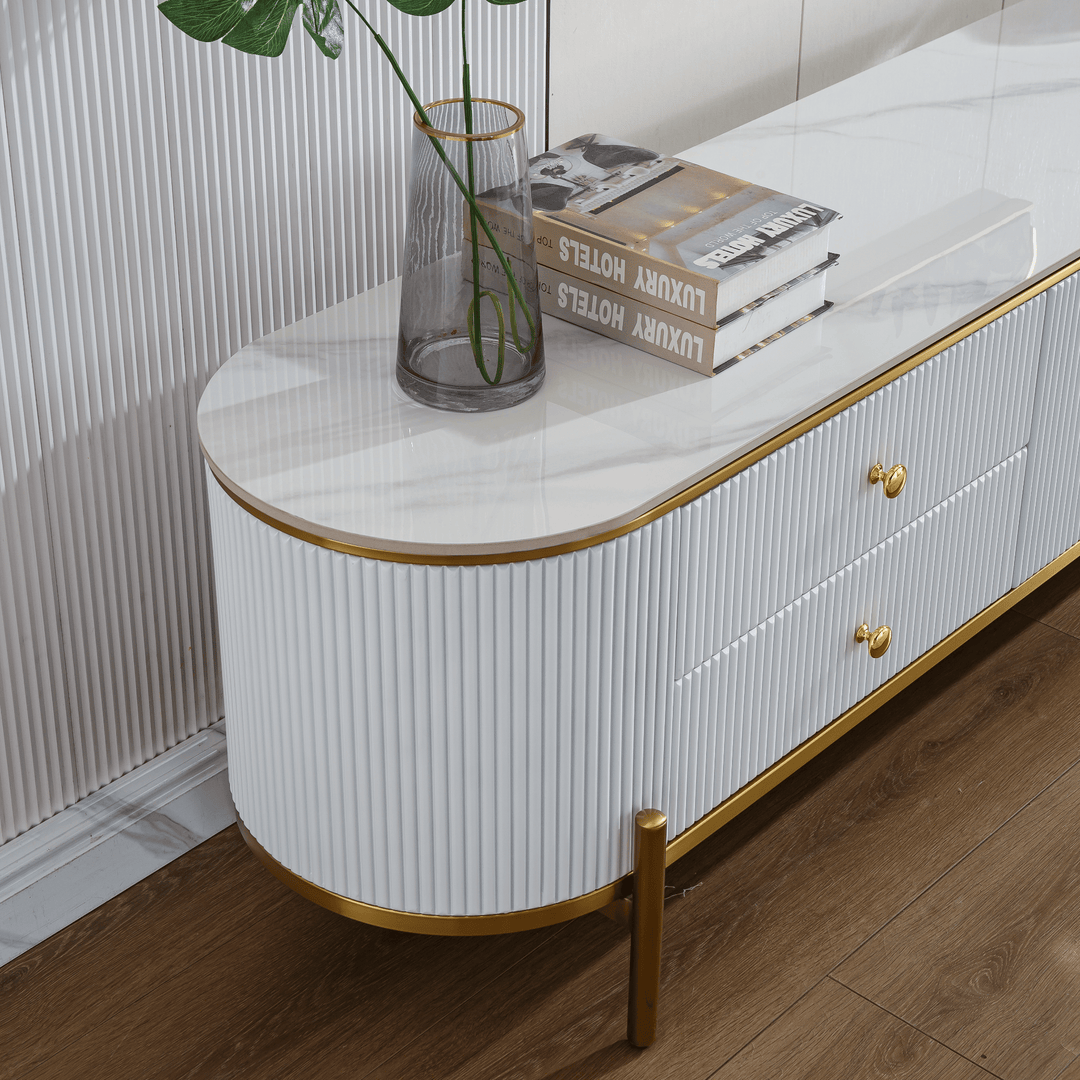 Phoebe Sintered Stone Top TV unit Glossy White - DLB Furniture