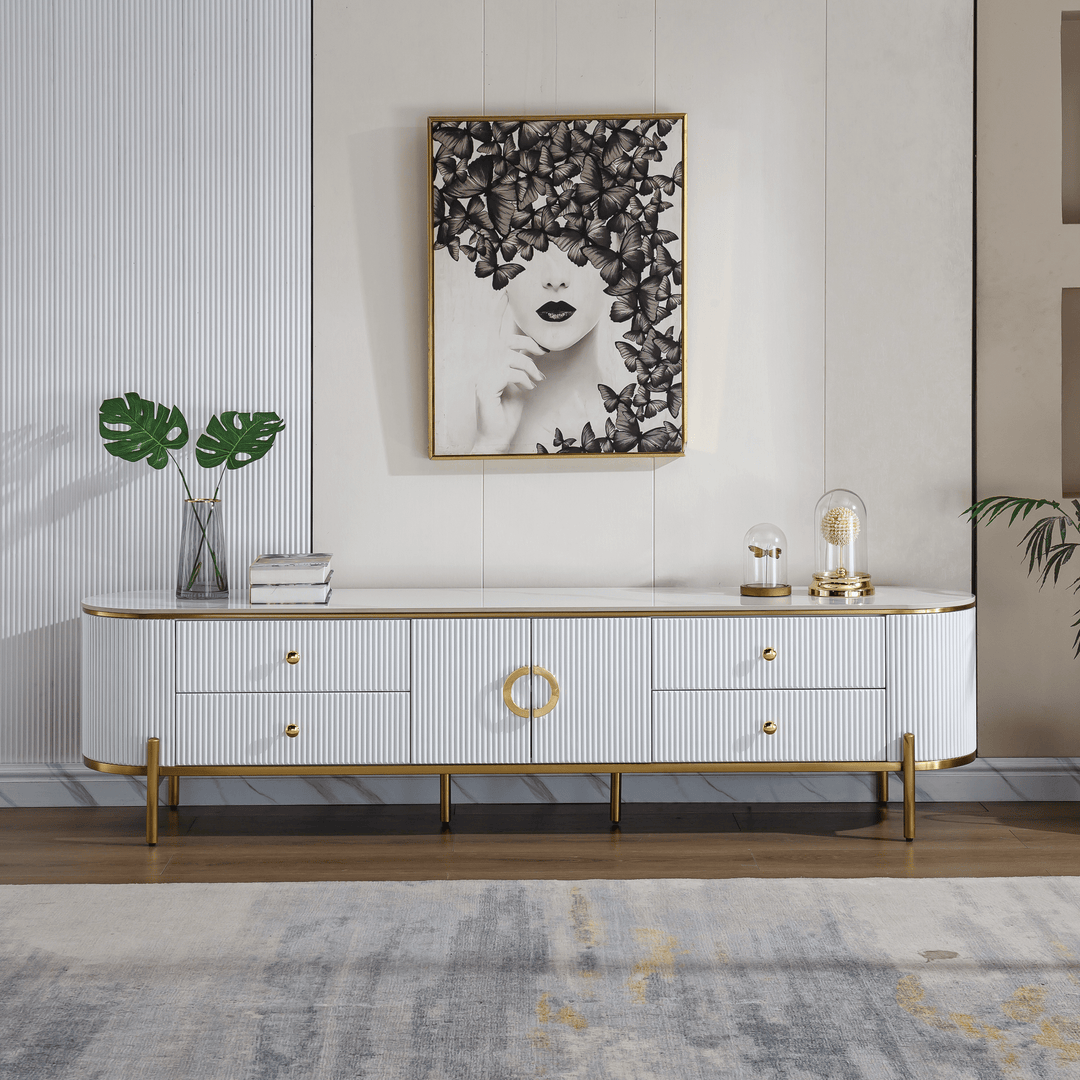 Phoebe Sintered Stone Top TV unit Glossy White - DLB Furniture