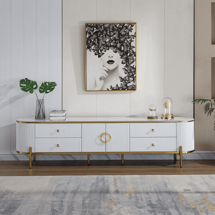 Phoebe Sintered Stone Top TV unit Glossy White - DLB Furniture