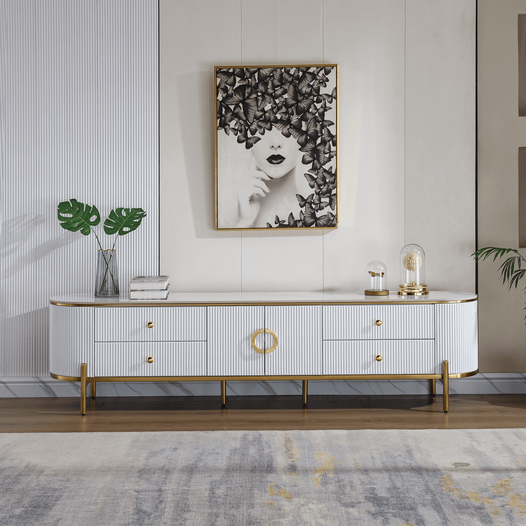 Phoebe Sintered Stone Top TV unit Glossy White - DLB Furniture