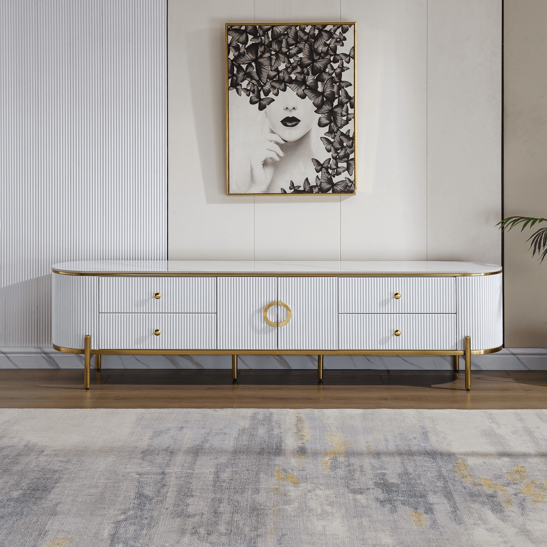 Glossy White Phoebe Sintered Stone Top TV unit 45 cm width