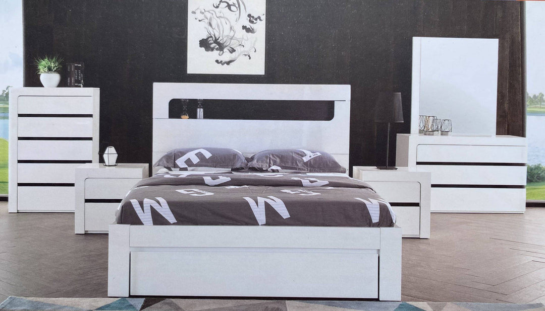 Prada Glossy White Bed Queen - DLB Furniture