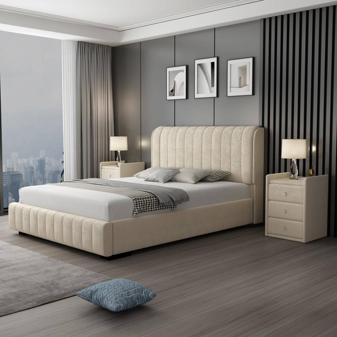 Europa Velvet Beige King Bed Frame