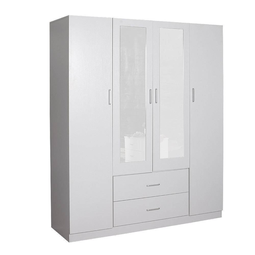 Dia 4 Door wardrobe with mirror and drawers White - Easy Home Furniture