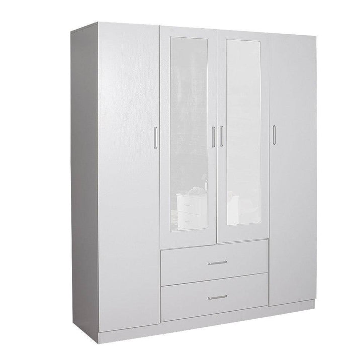 Dia 4 Door wardrobe with mirror and drawers White - Easy Home Furniture