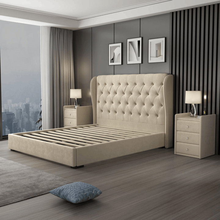 Liberty Velvet Bed Beige King - DLB Furniture