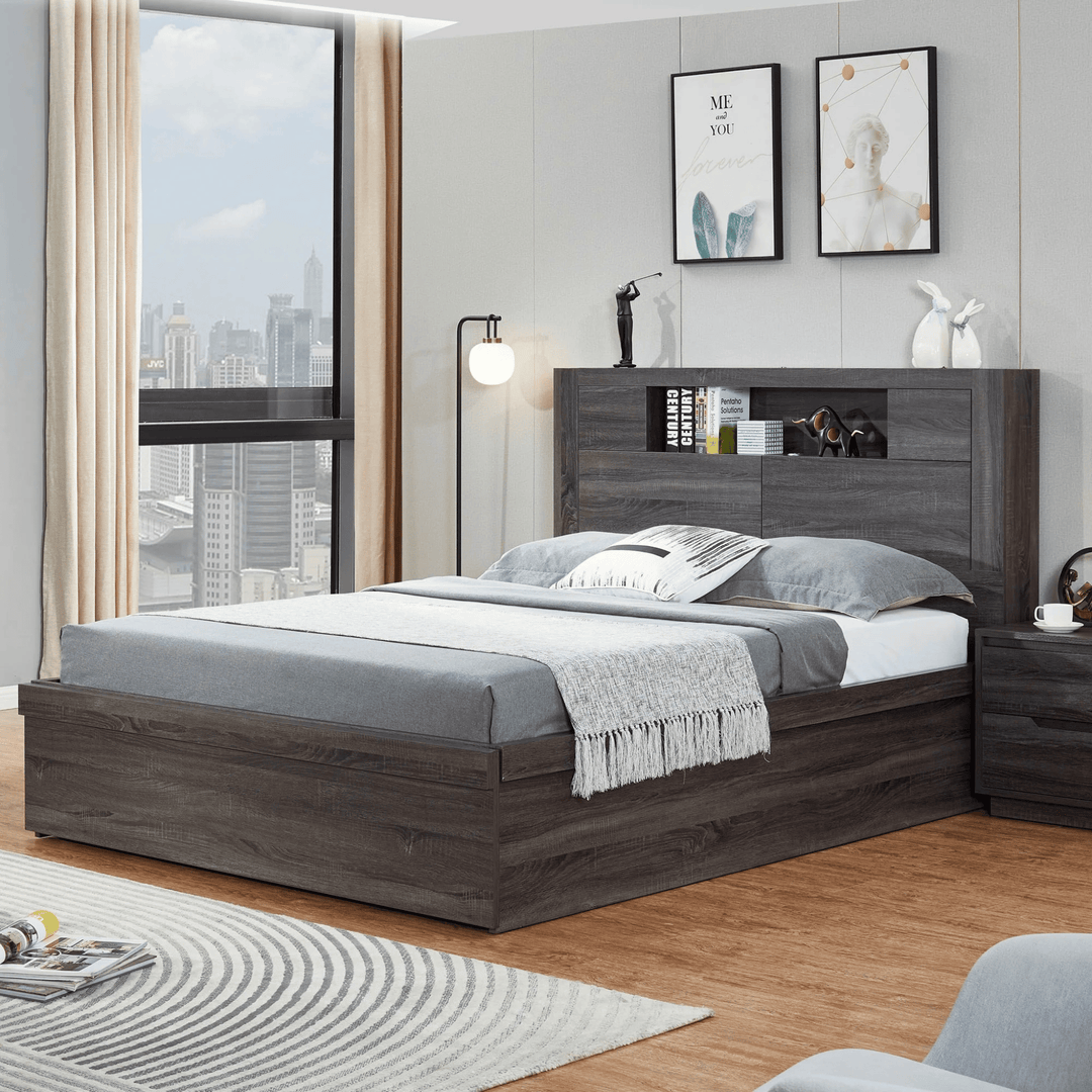 Boston Queen Modern Gas Lift Platform Bed with Storage