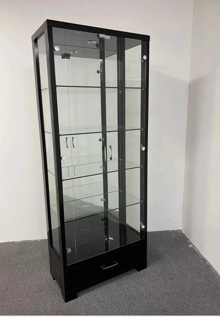 Display Cabinet Glossy Black With Drawers LED Downlight - DLB Furniture
