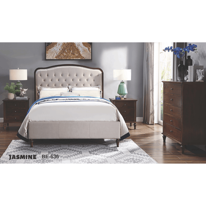 Jasmine Upholstered King Bed With Wooden Frame - DLB Furniture