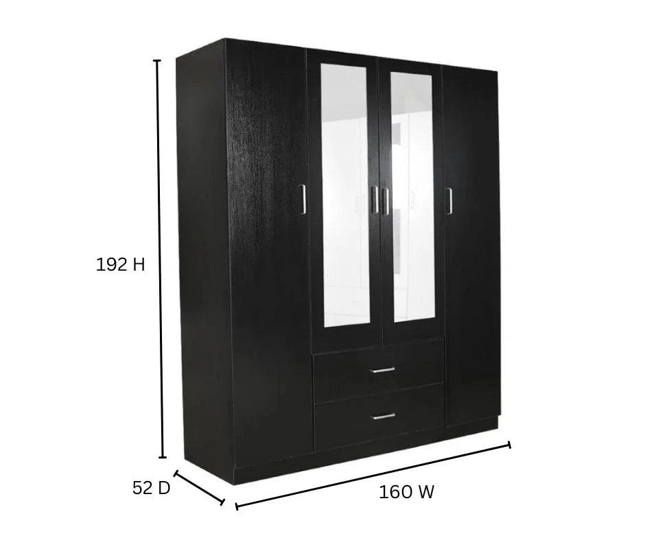 Beli 4 door Wardrobe Black - DLB Furniture