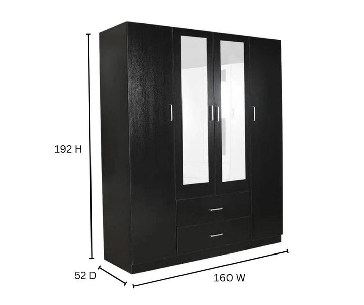 Beli 4 door Wardrobe Black - DLB Furniture