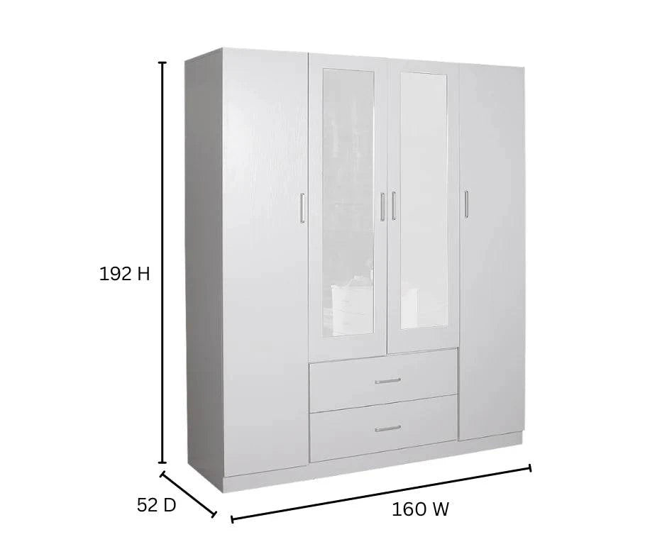 Beli  4 Door Wardrobe With Mirror and White Drawers - DLB Furniture