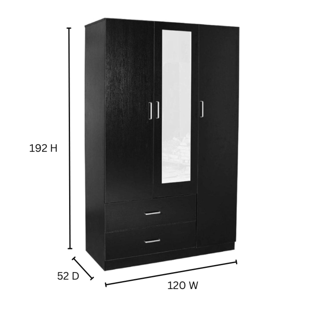 Dia 3 doors 2 drawers Mirror Wardrobe – Black - Easy Home Furniture